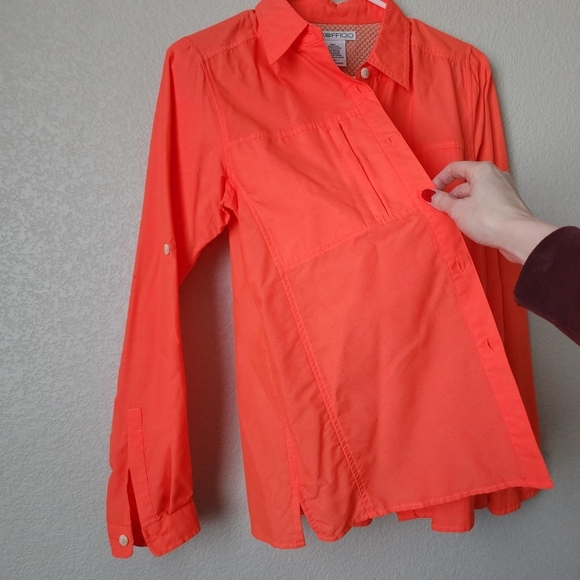 EXOFFICIO Lightweight Nylon Blend Button Up Shirt Neon Orange M Hiking gorpcore - Picture 10 of 10